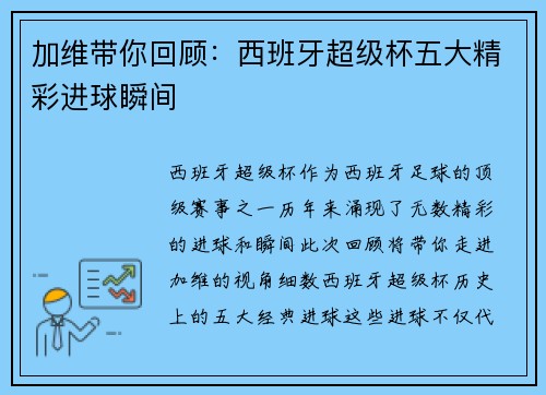 加维带你回顾：西班牙超级杯五大精彩进球瞬间
